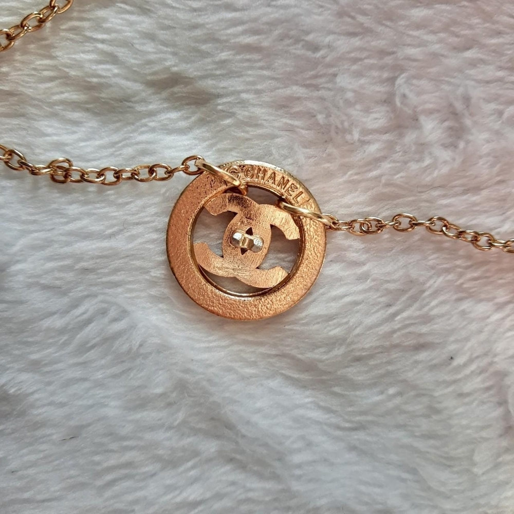 Authentic Chanel Button Necklace - Pink Diamonds And Pearls - Picture 3 of 4